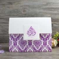 Purple Foiling Invitation Card Pocket Wedding Invitation Customized